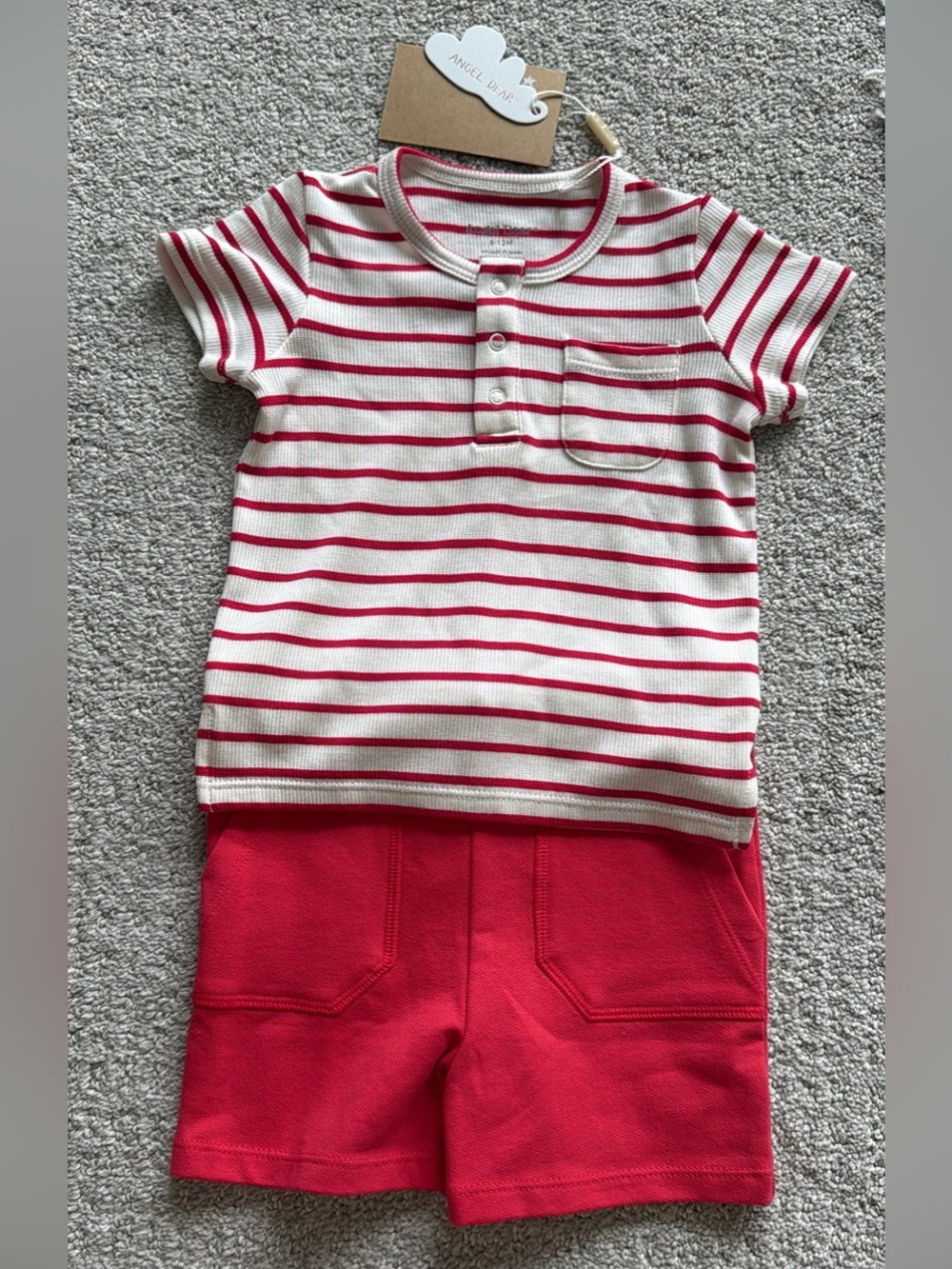 Angel Dear Cream and Red Striped Short Sleeve Set